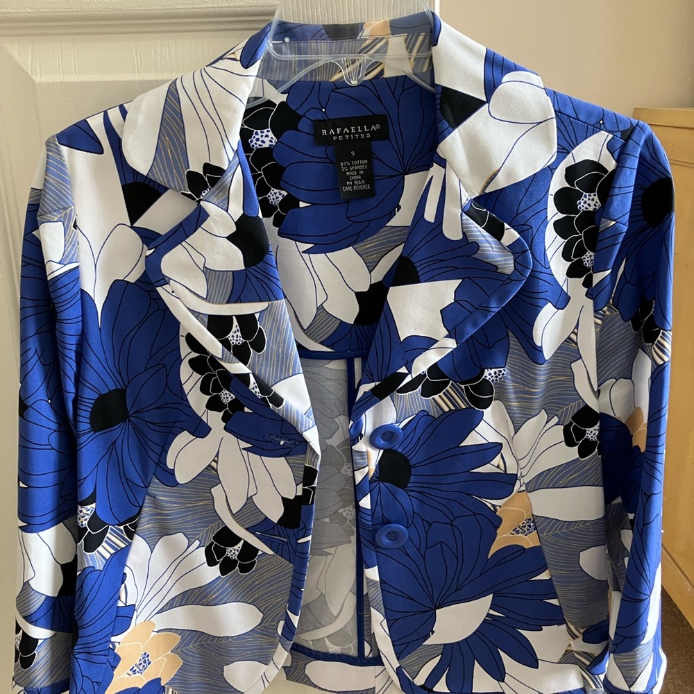Rafaella Blue and White Floral Blazer